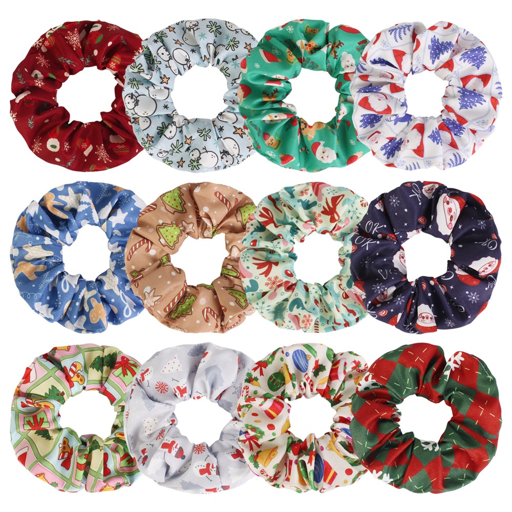 Women's Polyester Scrunchie Hair Tie For High Ponytail Christmas Floral Print