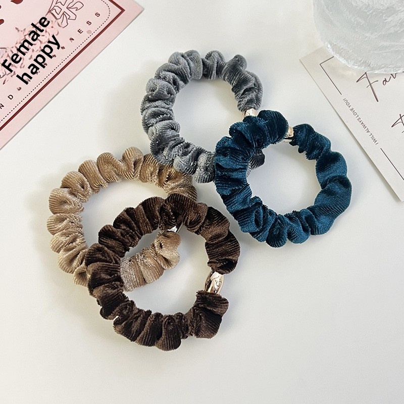 Women's Large Elastic Velvet Hair Ties Striped Grey Pink Blue Black