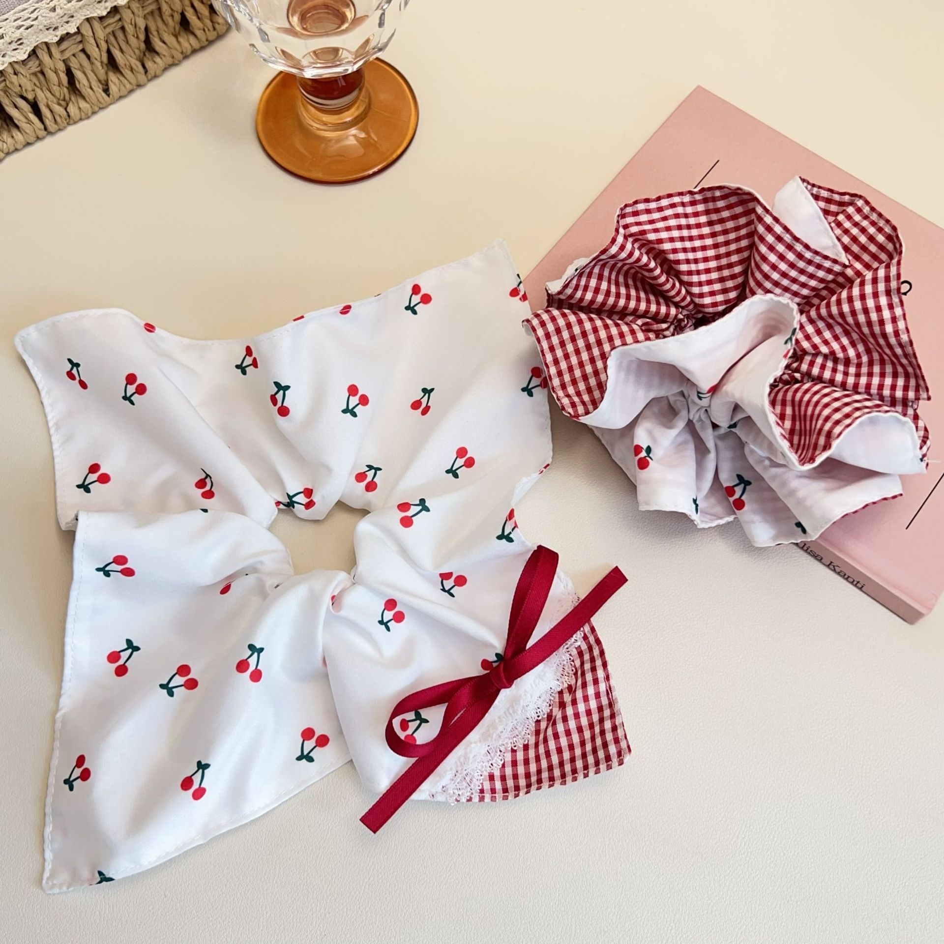Women's Summer Sweet Bowknot Cloth Hair Tie Accessory Cherry Print