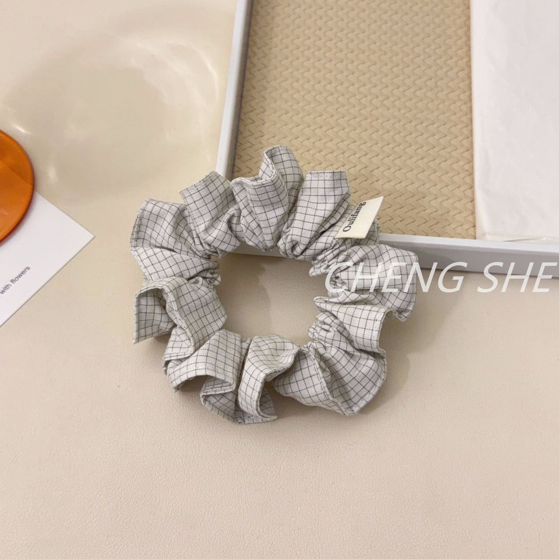 Women's Vintage Soft Cloth Hair Tie Spring Season Accessory Black Plaid