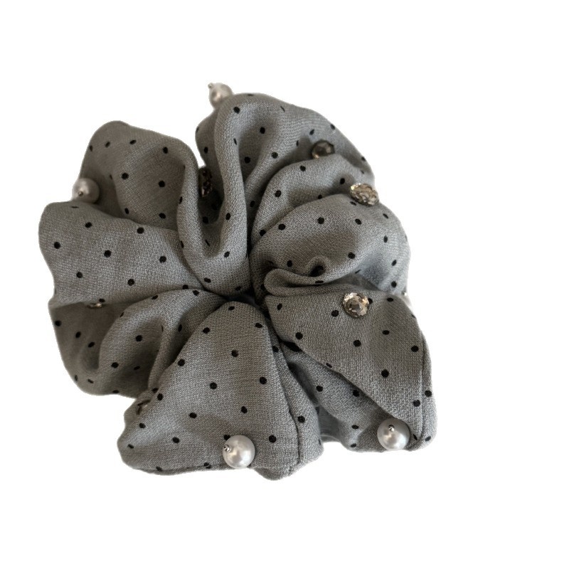 Women's French Style Spring Pearl Cloth Hair Band Blue Polka Dots