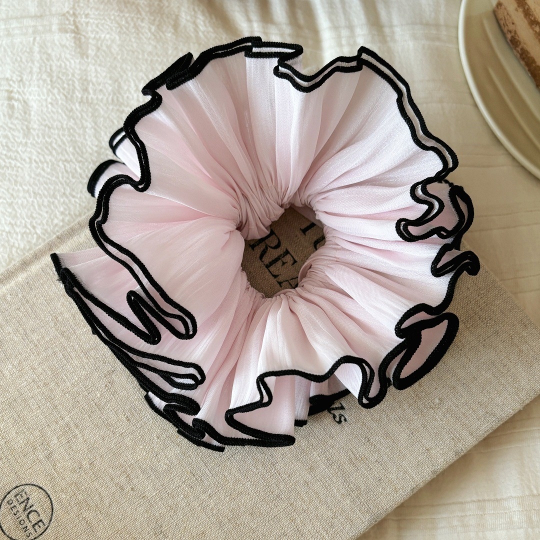 Women Soft Cloth Hair Tie Stylish Ponytail Holder Light Purple Beige