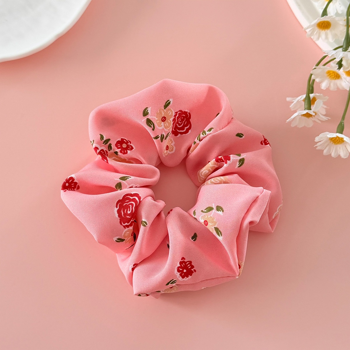 Women's Valentine Fabric Elastic Hairband Scrunchies Rose Pink White Black