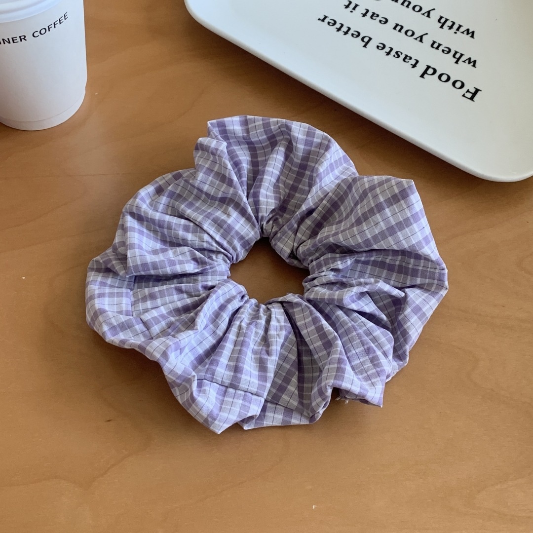 Women's Sweet Purple Plaid Cloth Hair Rope for Summer Bubble Braids