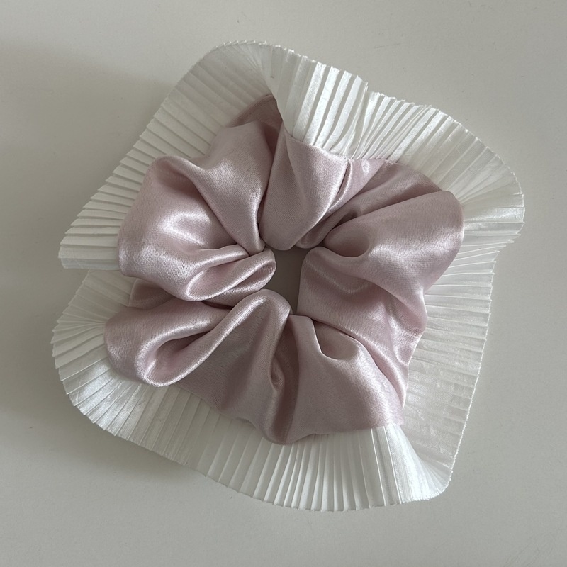 Women's Large Satin Ruffled Hair Scrunchie All Season Pink Blue Black