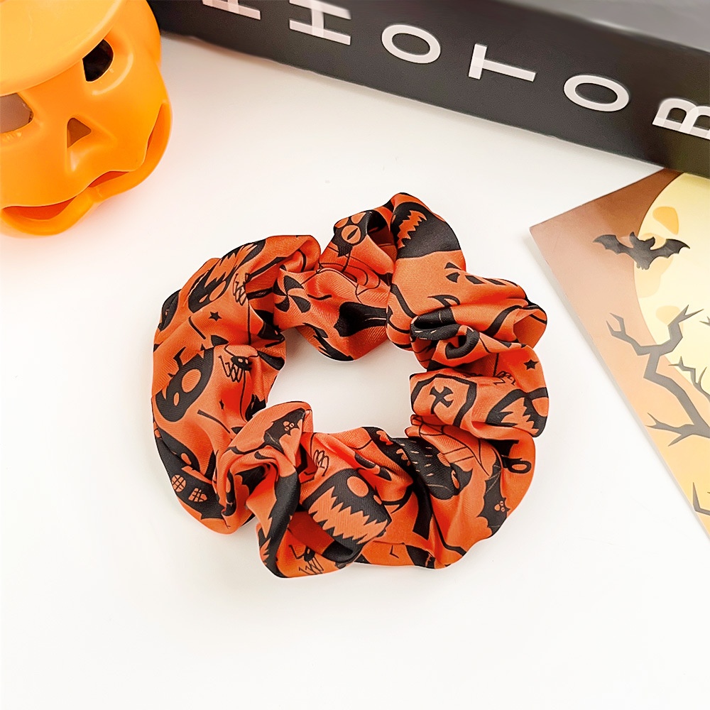 Women's Halloween Cloth Elastic Scrunchies Retro Pumpkin Skull