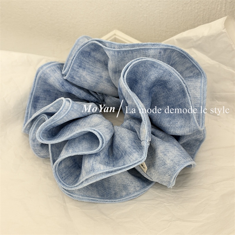 Women's Stylish Soft Cloth Scrunchie Hair Tie Grey Blue Tie Dye