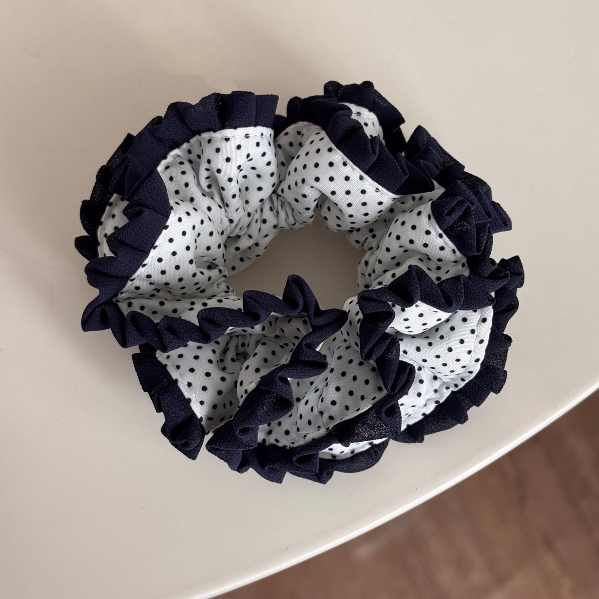 Women's Everyday Soft Cloth Scrunchie Hair Tie Pink Polka Dots Lace