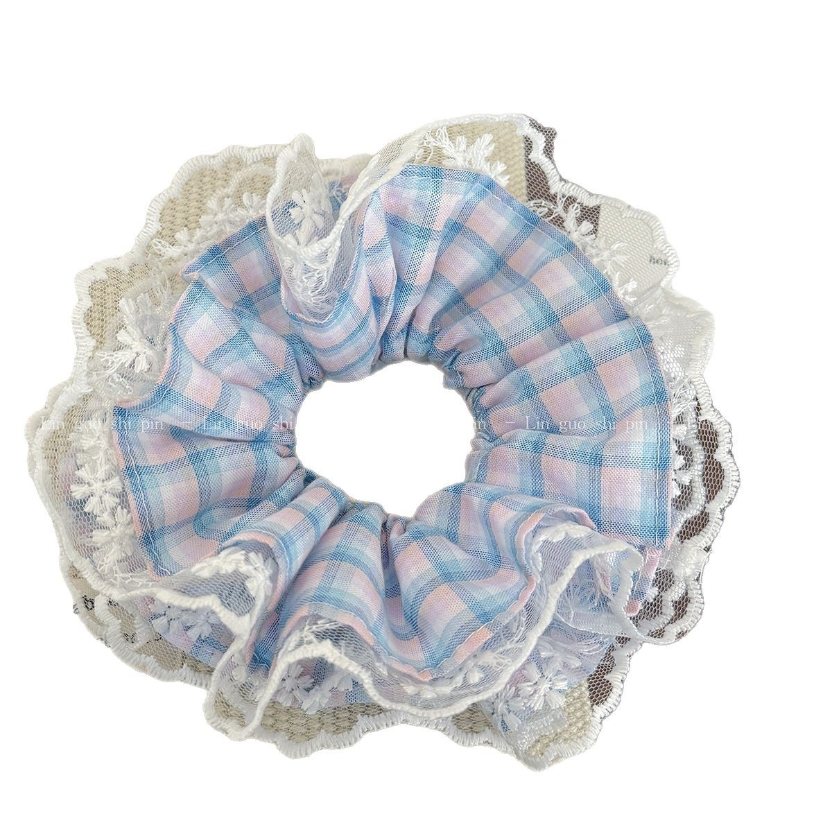 Women's Daily Cloth Hair Scrunchies Pink Blue Checkered Plaid Lace