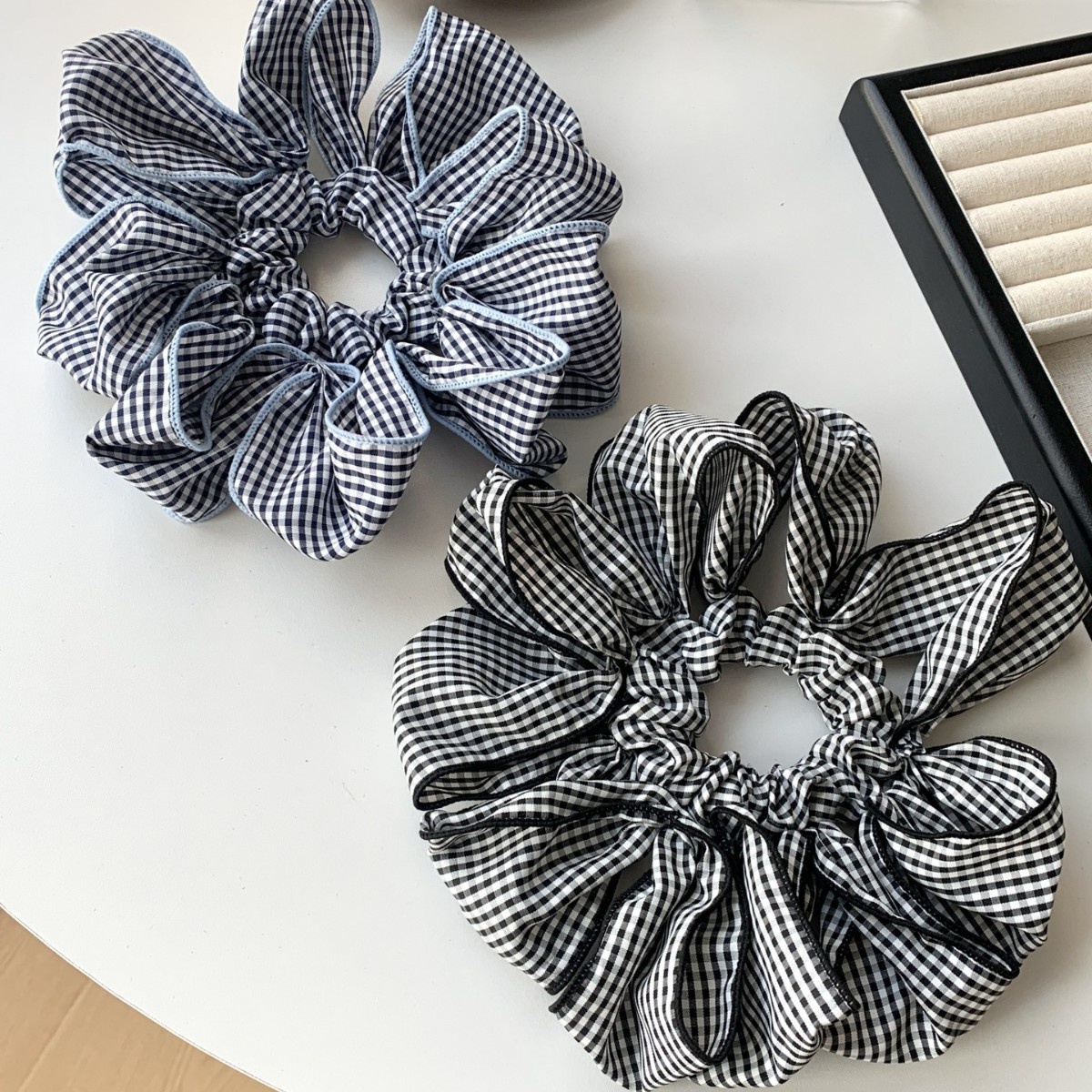 Women's Sweet Plaid Fabric Hair Ties French Style Low Ponytail Bands