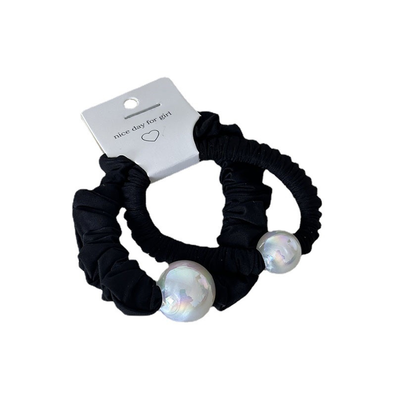 Women's All Season French Cloth Hair Tie Pair Black Coffee Round Bead