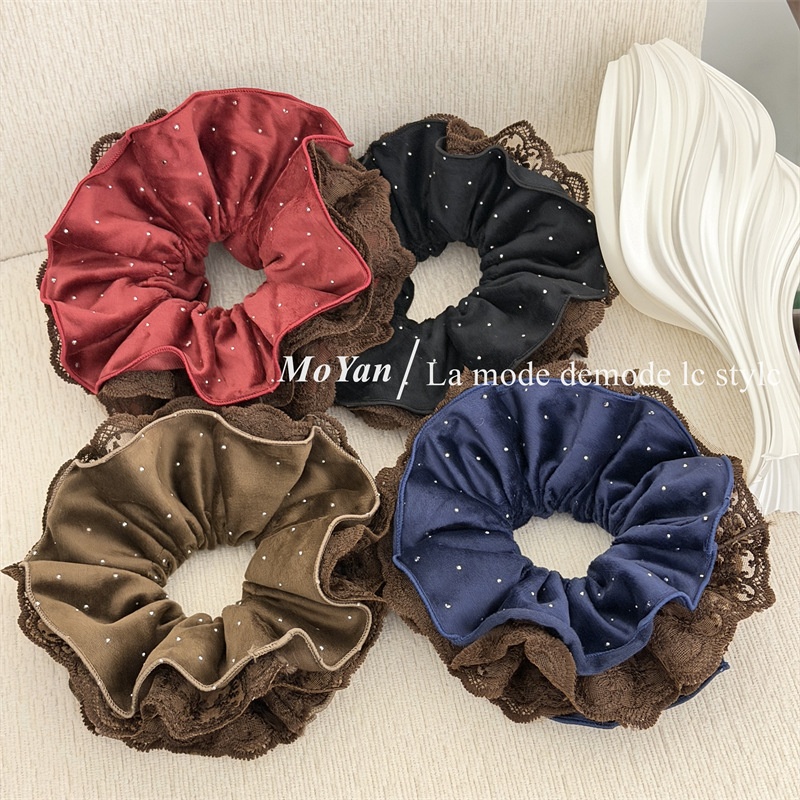 Women's Vintage Double-Sided Fabric Hair Tie For Buns Large Polka Dots