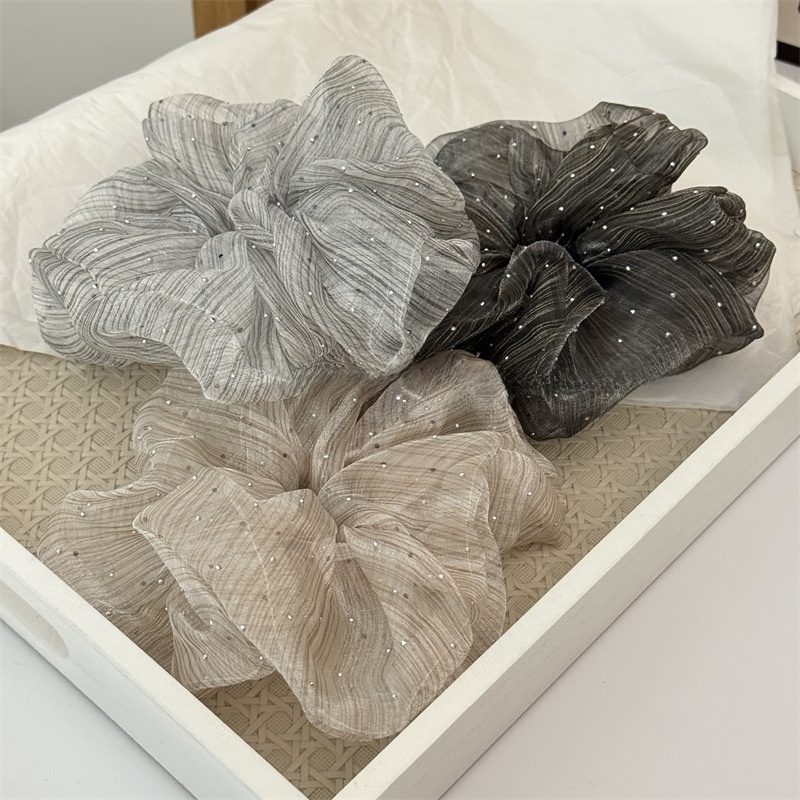 Women's Elegant Rhinestone Bubble Fabric Hair Scrunchies Solid Striped