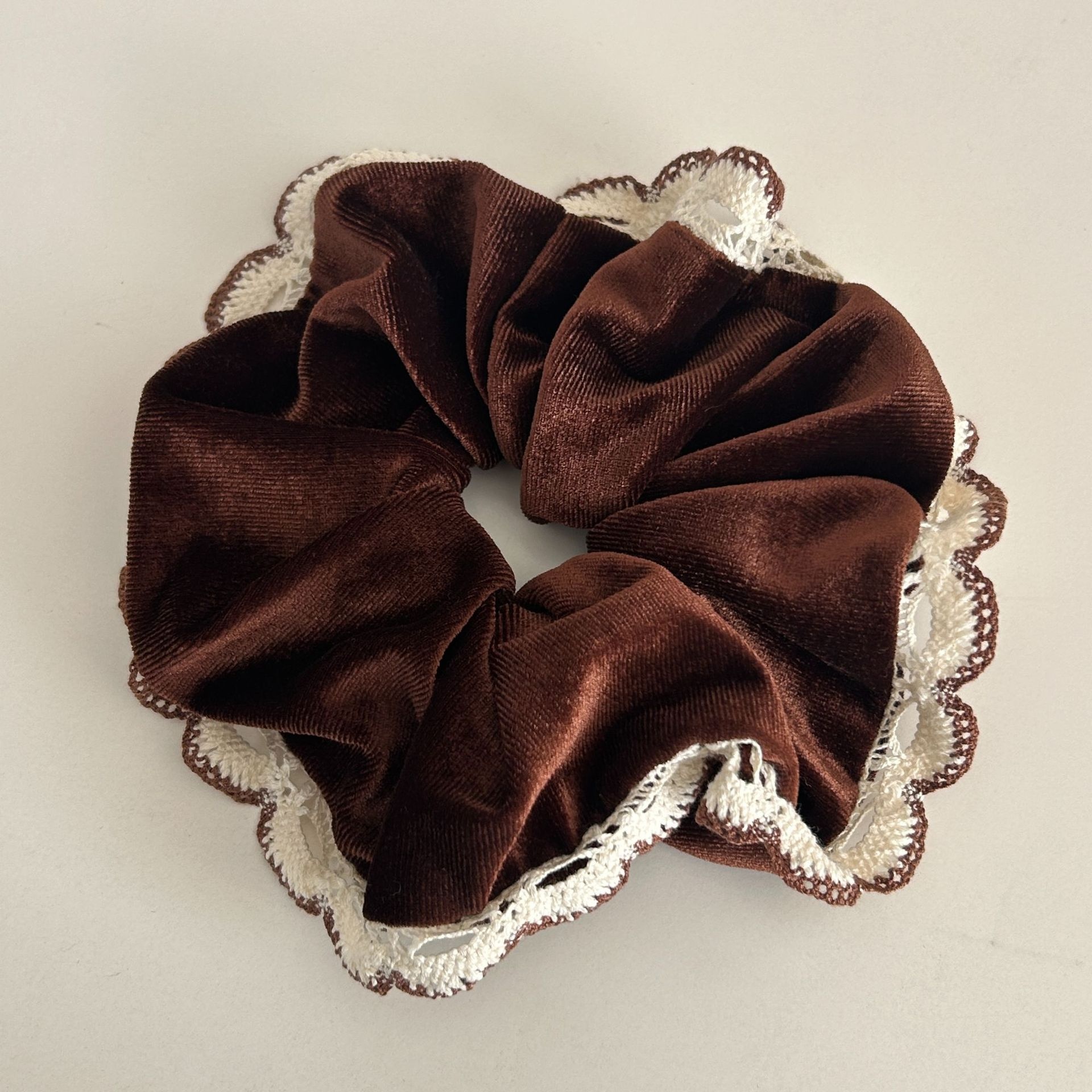 Women's French Vintage Velvet Lace Bowknot Elastic Hairband Coffee Black