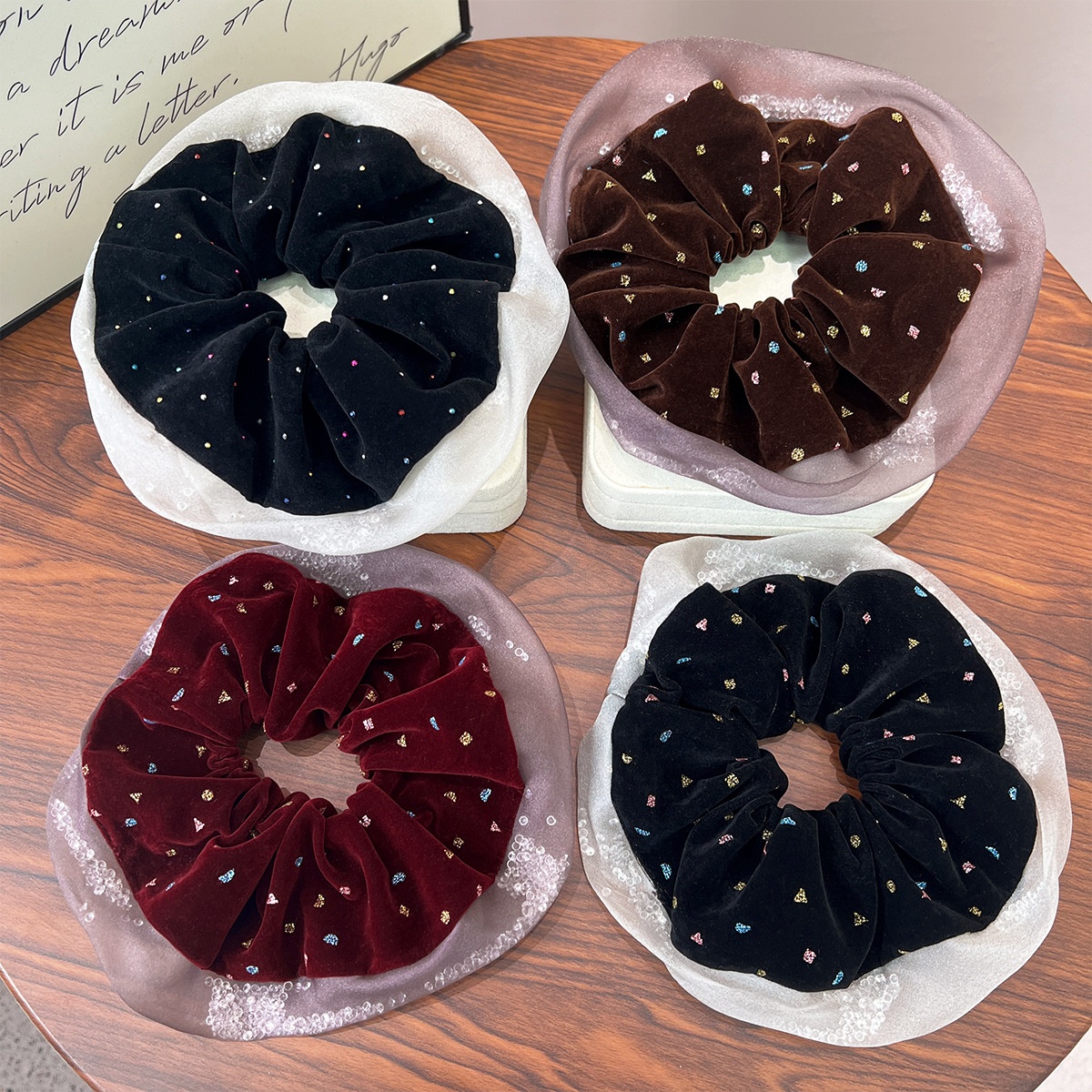 Women's Winter Rhinestone Flocked Holiday Hairband Coffee Red Black