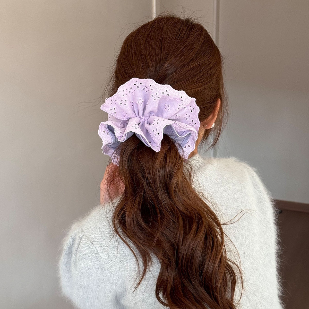 Women's Fall Winter Polyester Hairband Purple Plaid Polka Dot Stripe