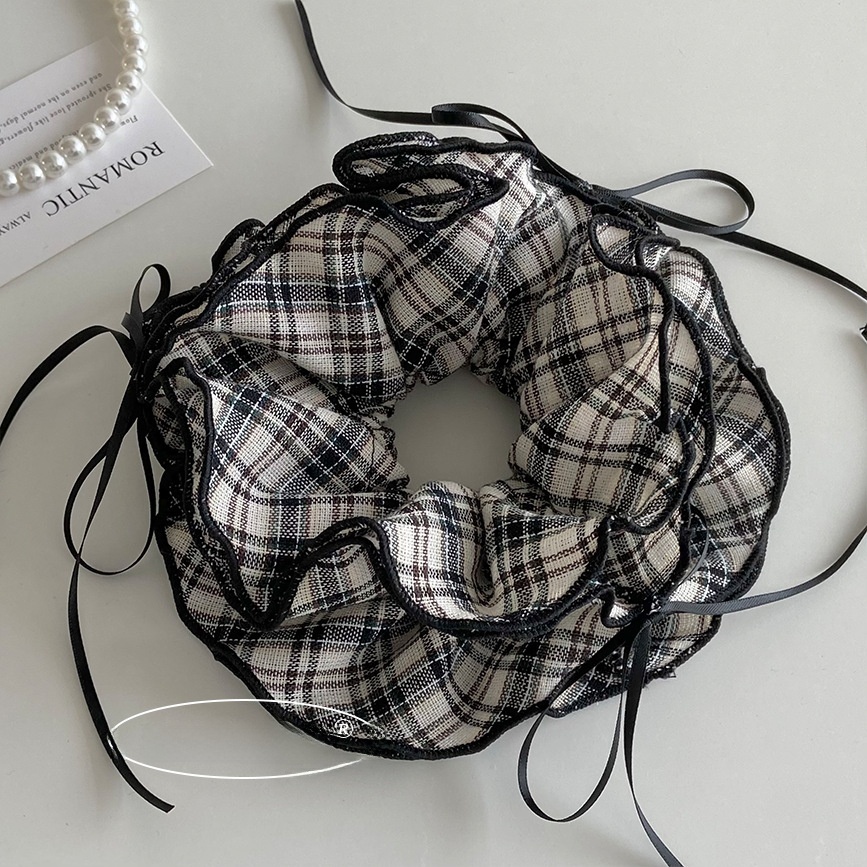 Women's Preppy Cloth Bowknot Scrunchie Hair Tie Vintage Red White Plaid