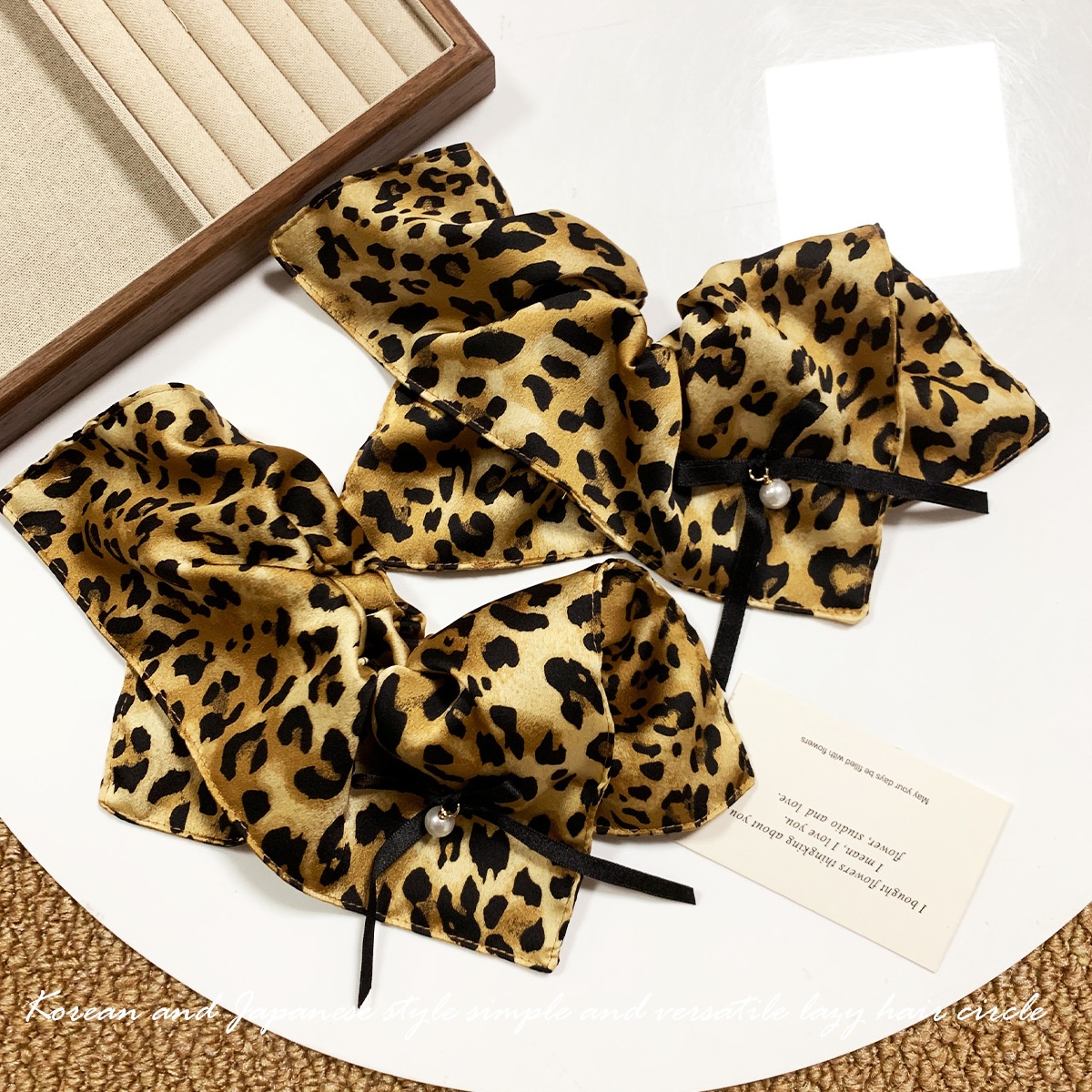 Women's Scarf Hair Ties Versatile Polyester Bun Ribbon Leopard Print