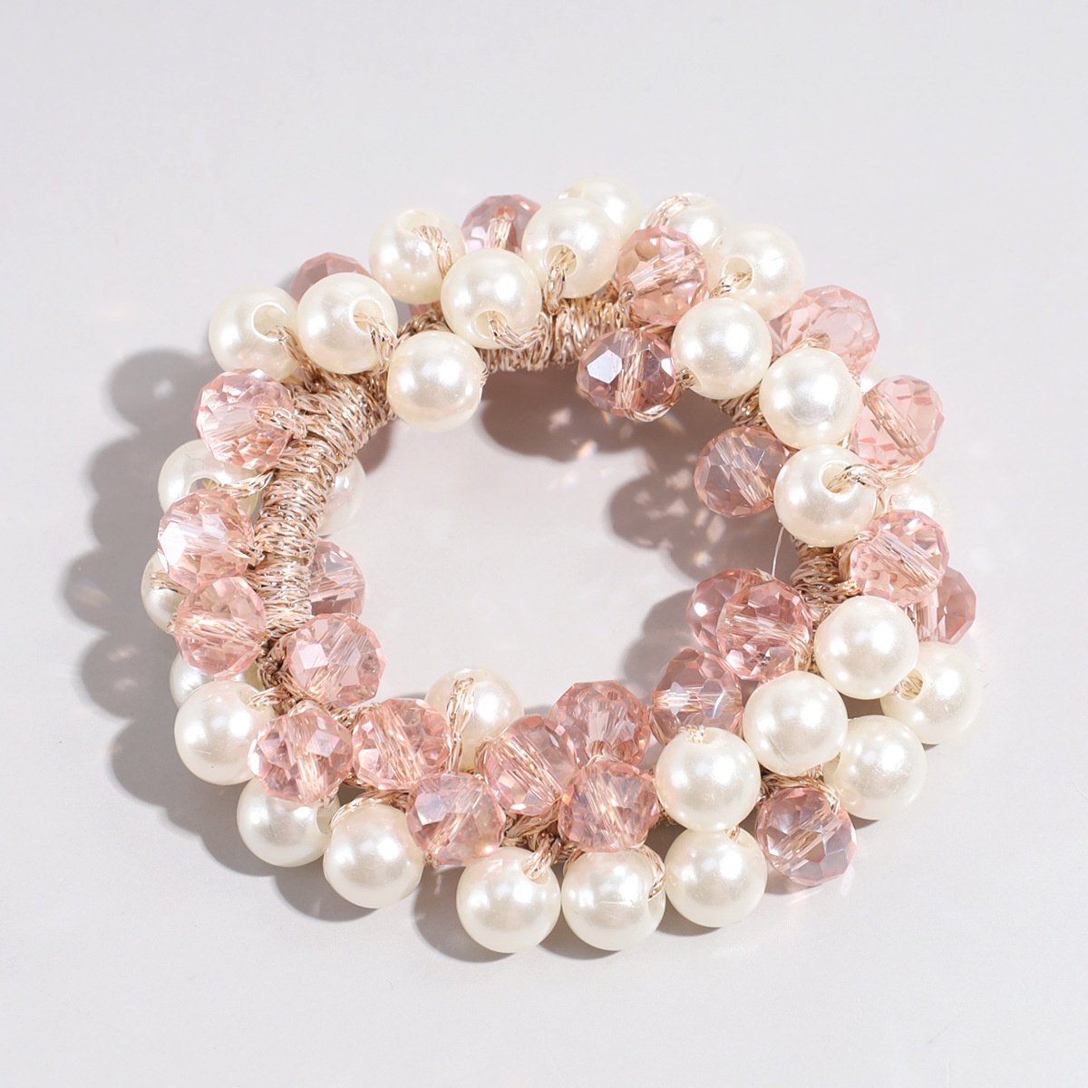Women's Crystal Pearl Elastic Bun Hairband Brown White Pink Green