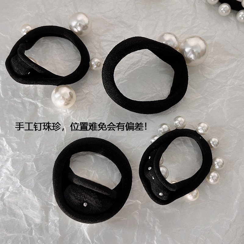 Women's High Elastic Pearl Hair Tie No Damage Ponytail Holder Black