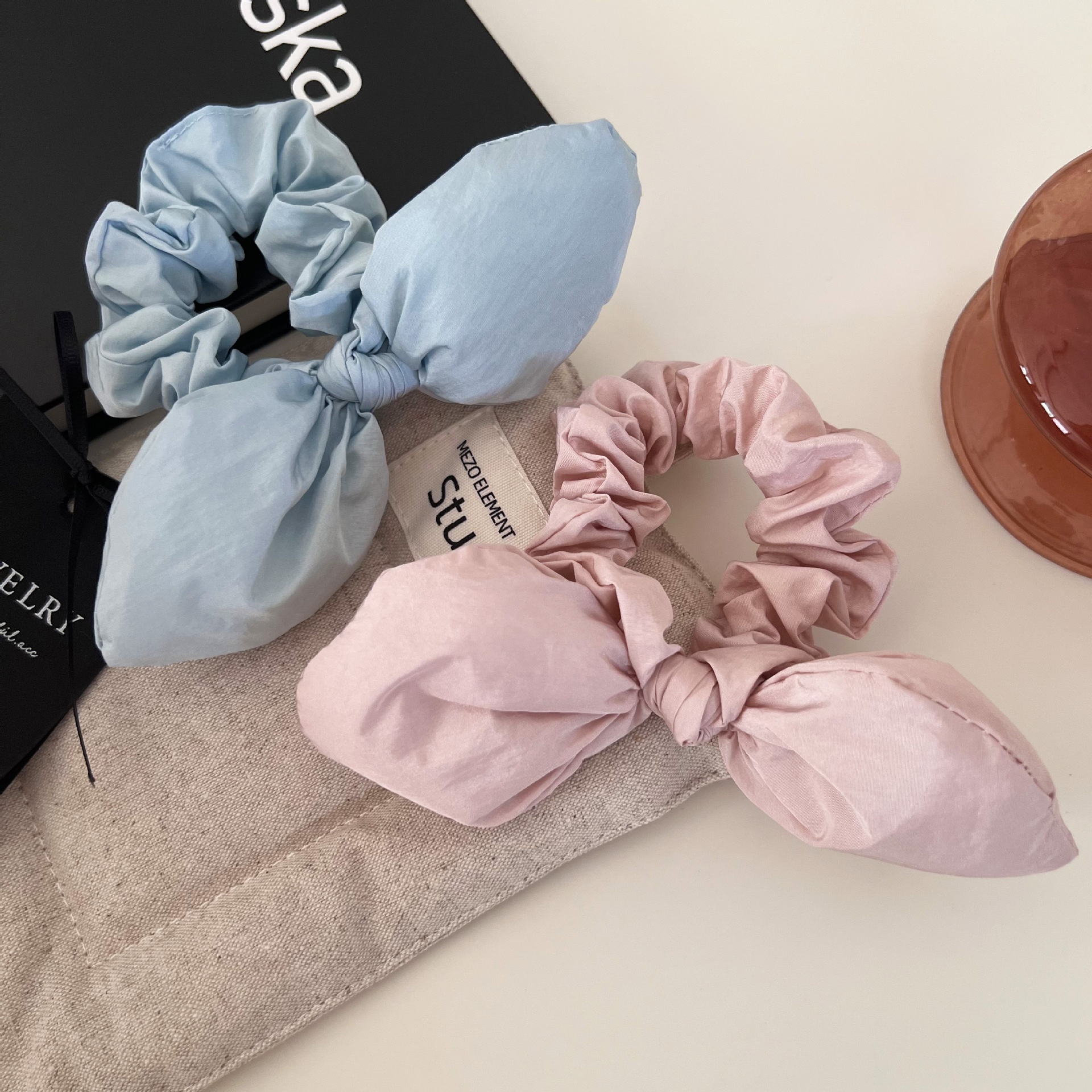 Women's Sweet Cloth High Ponytail Hair Band 3D Bow Solid Pink Blue