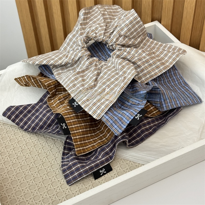 Women's Stylish Cloth Scrunchies Ponytail Holder Checkered Plaid