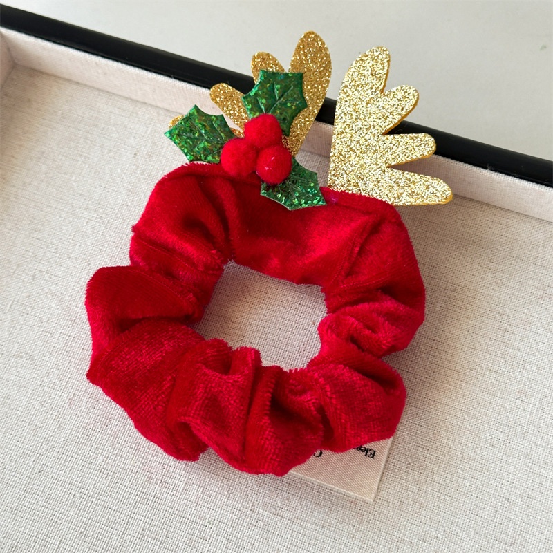 Women's Christmas Velvet Antler Hairband Elastic Bell Flannel Headwear