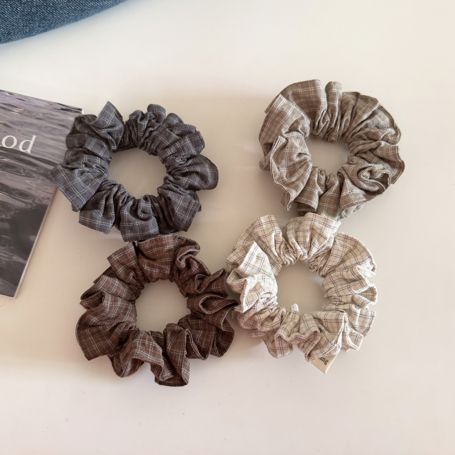 Women's Daily Commute Cloth Hair Scrunchies Coffee Checkered Plaid