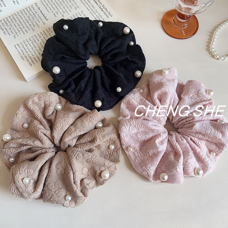 Womens Pearl Fabric Elastic Hair Bands For Daily Styling Solid Color