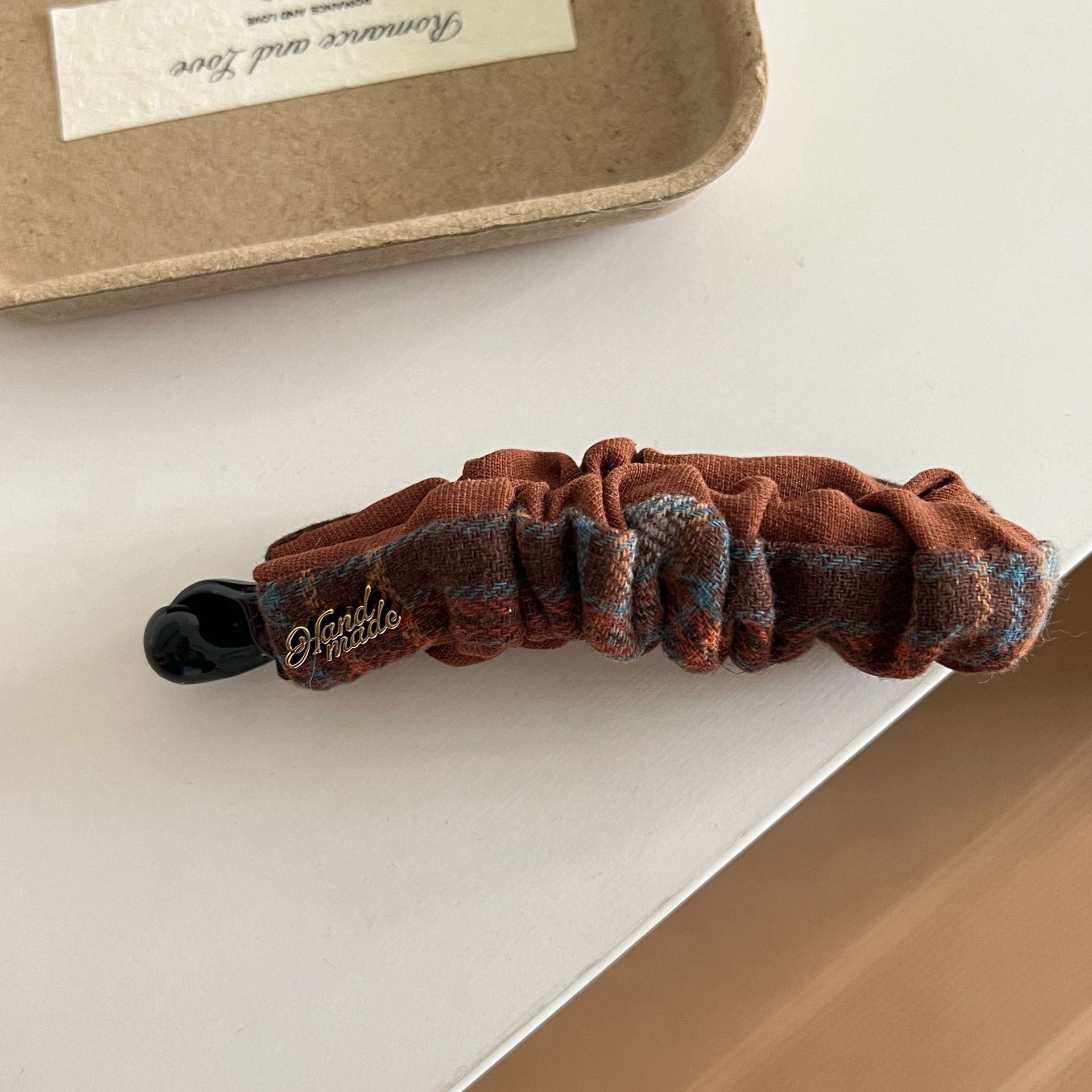 Girls Preppy College Style Cloth Hair Tie Scrunchie Coffee Plaid