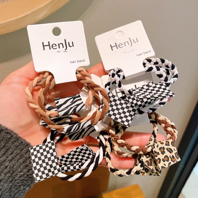 Women's High Elasticity All-Season Hair Ties Black And White Plaid Denim