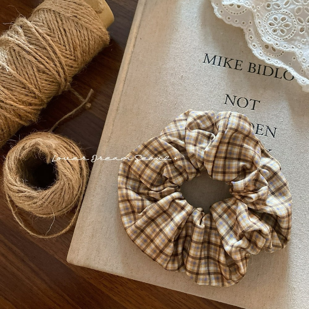 Women's Ins Autumn Winter Plaid Hair Ties High-End Satin Cloth Head Ropes