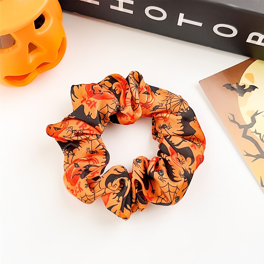 Women's Halloween Cloth Elastic Scrunchies Retro Pumpkin Skull