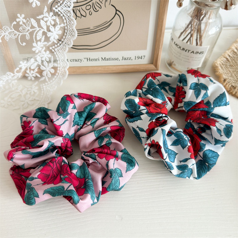Women's Summer Holiday Updo Hair Scrunchie French Rose Floral Print
