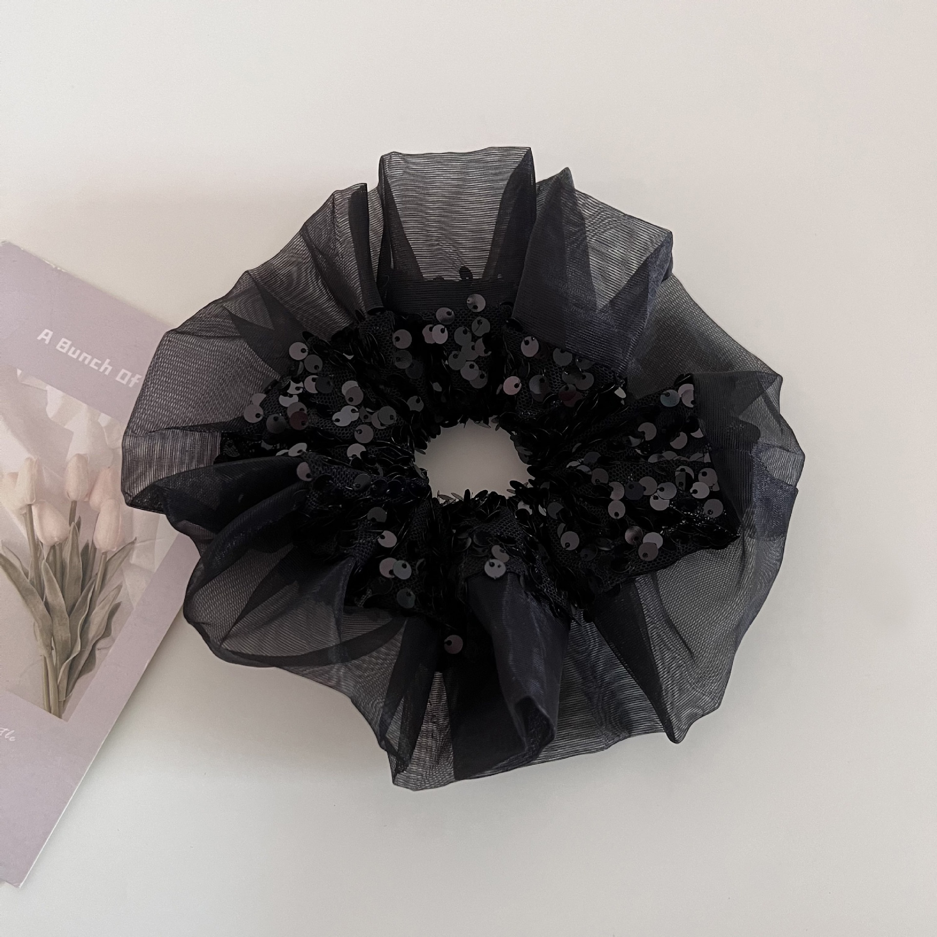 Women's Elegant Sequin Organza Hair Tie Hairband Solid Colors