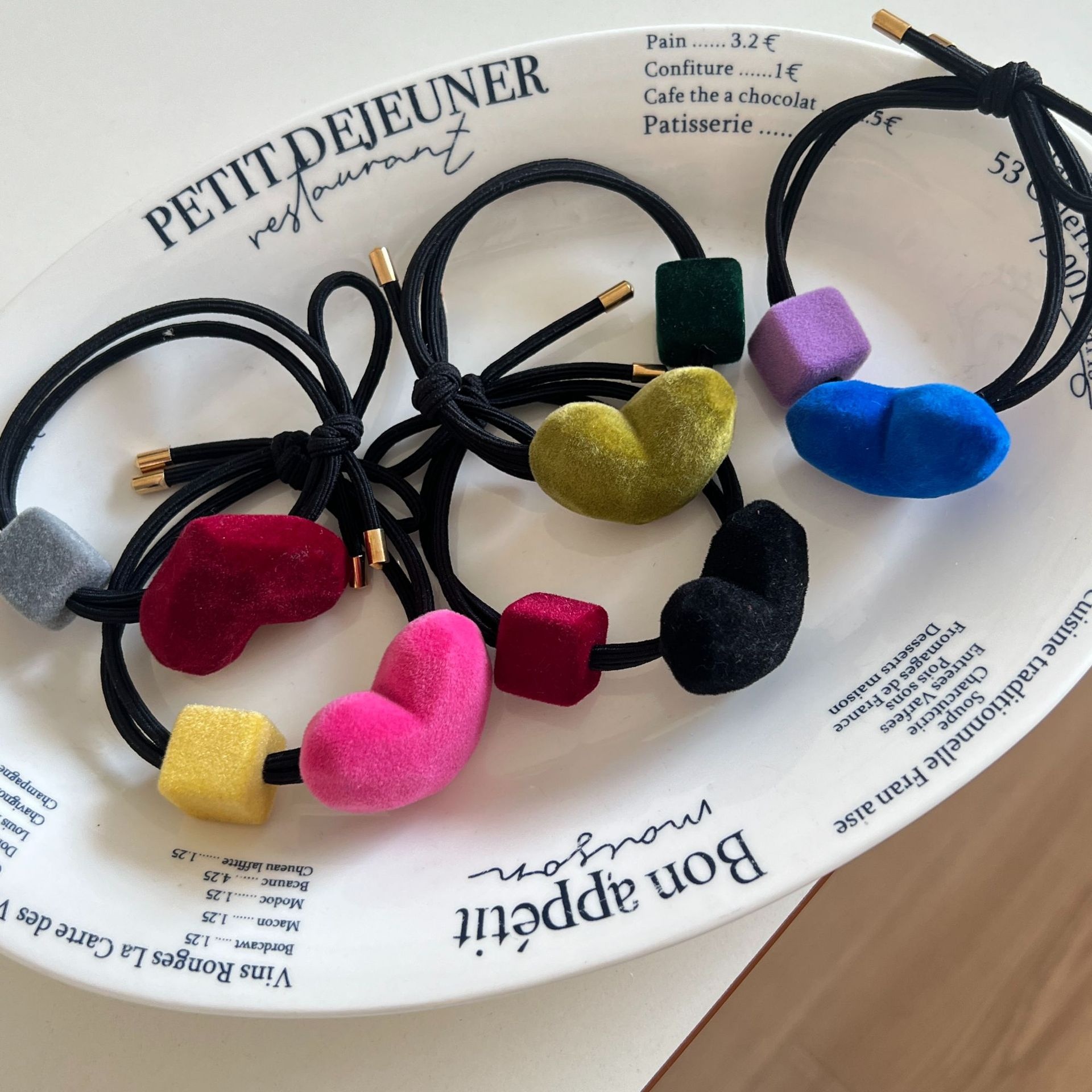 Girls Double-Headed Elastic Fabric Ponytail Hair Bands Heart Shape