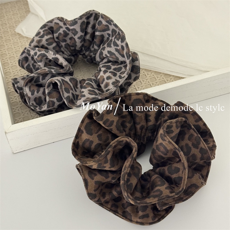 Women's Soft Suede Double Layer Ponytail Hair Ties Retro Leopard Print