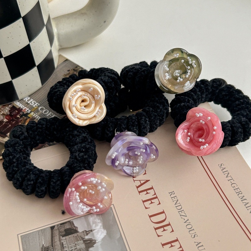 Women's Elastic Acetate Pearl High Ponytail Hair Band Rose