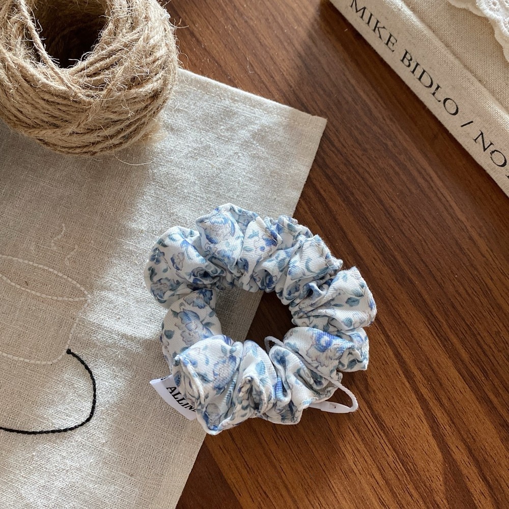 Women's Spring Summer Cloth Hair Rubber Band Scrunchie Blue Plaid