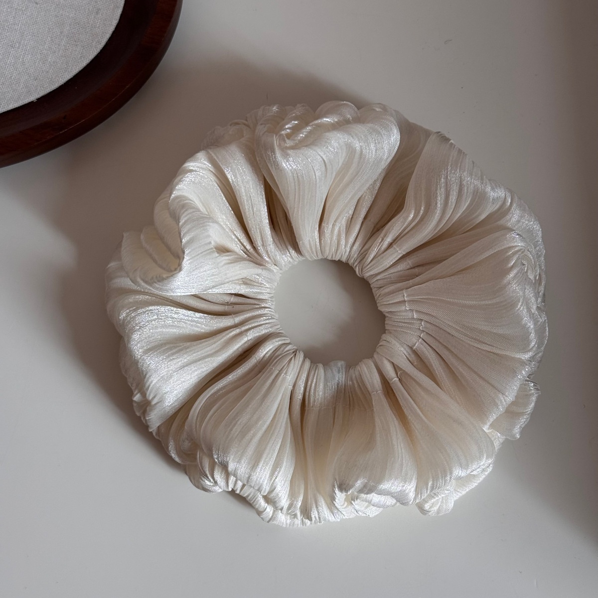 Women's French Style Winter Cloth Floral Hair Tie Accessory Solid White