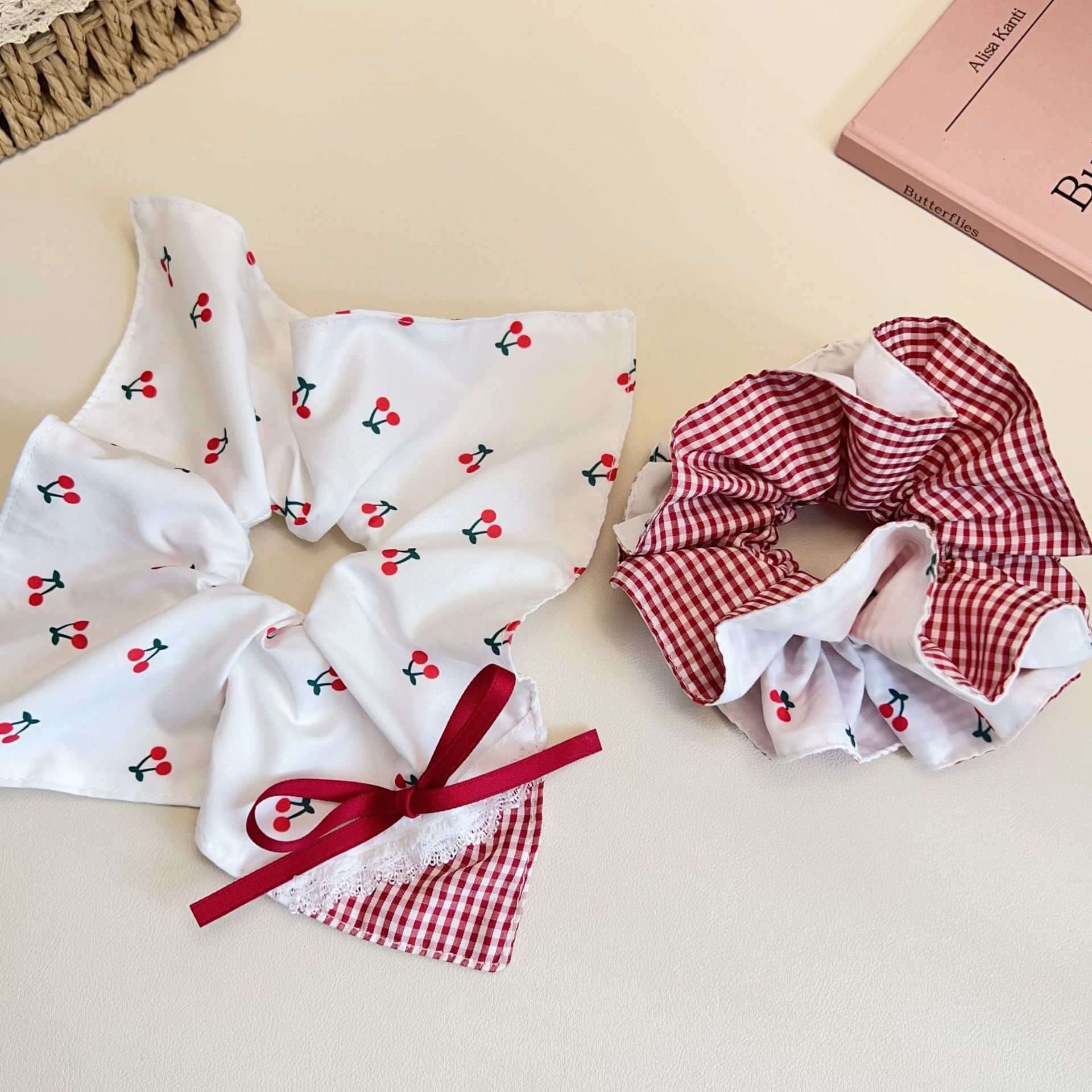 Women's Summer Sweet Bowknot Cloth Hair Tie Accessory Cherry Print