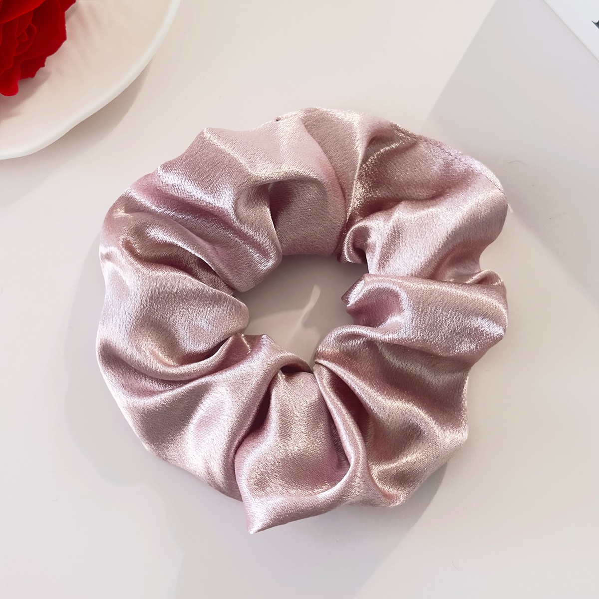 Women's Elegant Black Satin Hair Tie, Comfortable Solid Color Scrunchie