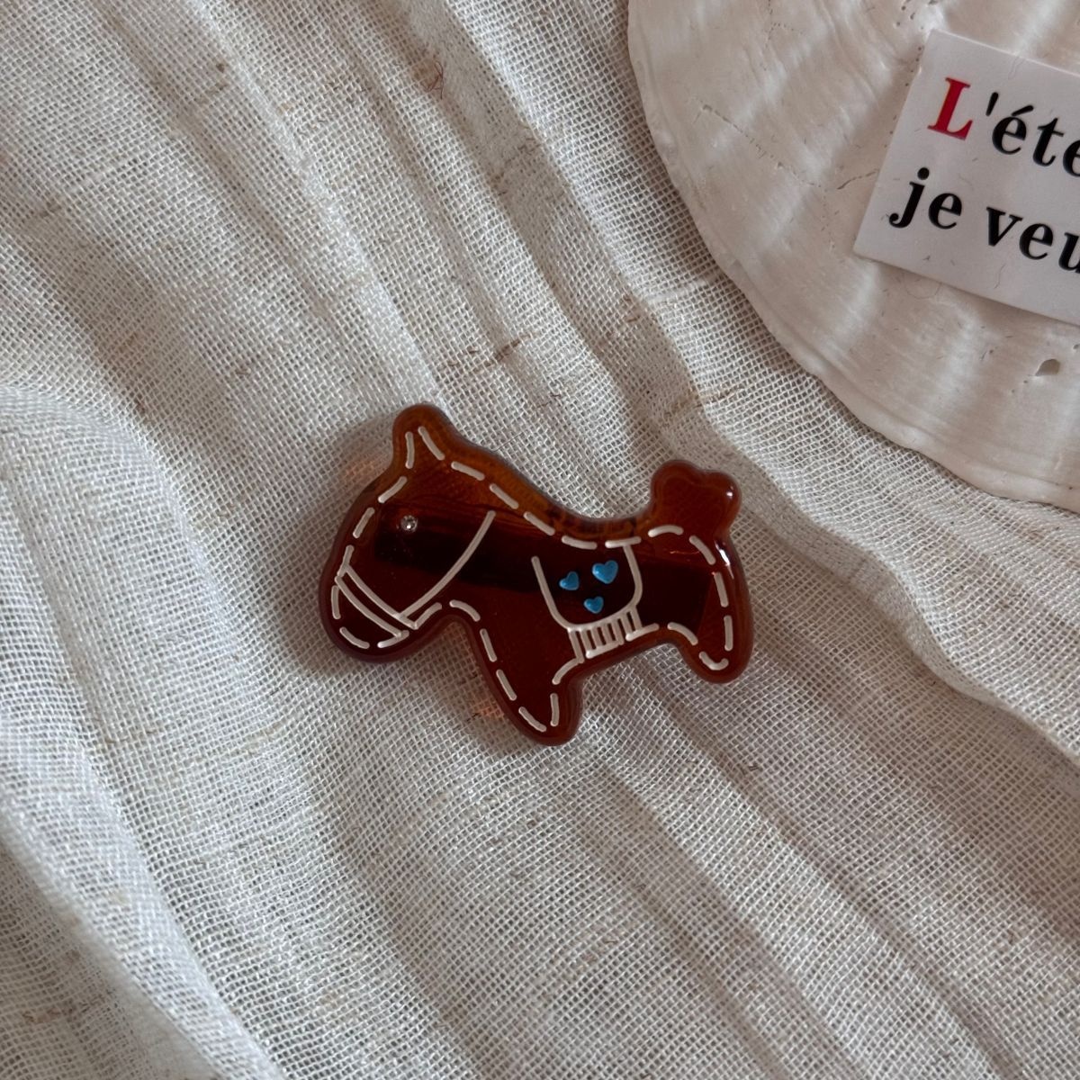 Ladies High Elastic Acetate Hair Tie Navy Coffee Floral Dog Pattern