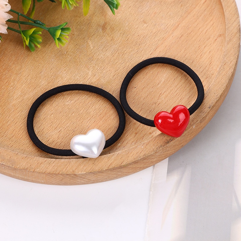 Women's Heart Shape Elastic Hair Bands Durable Fabric Bun Maker White Red