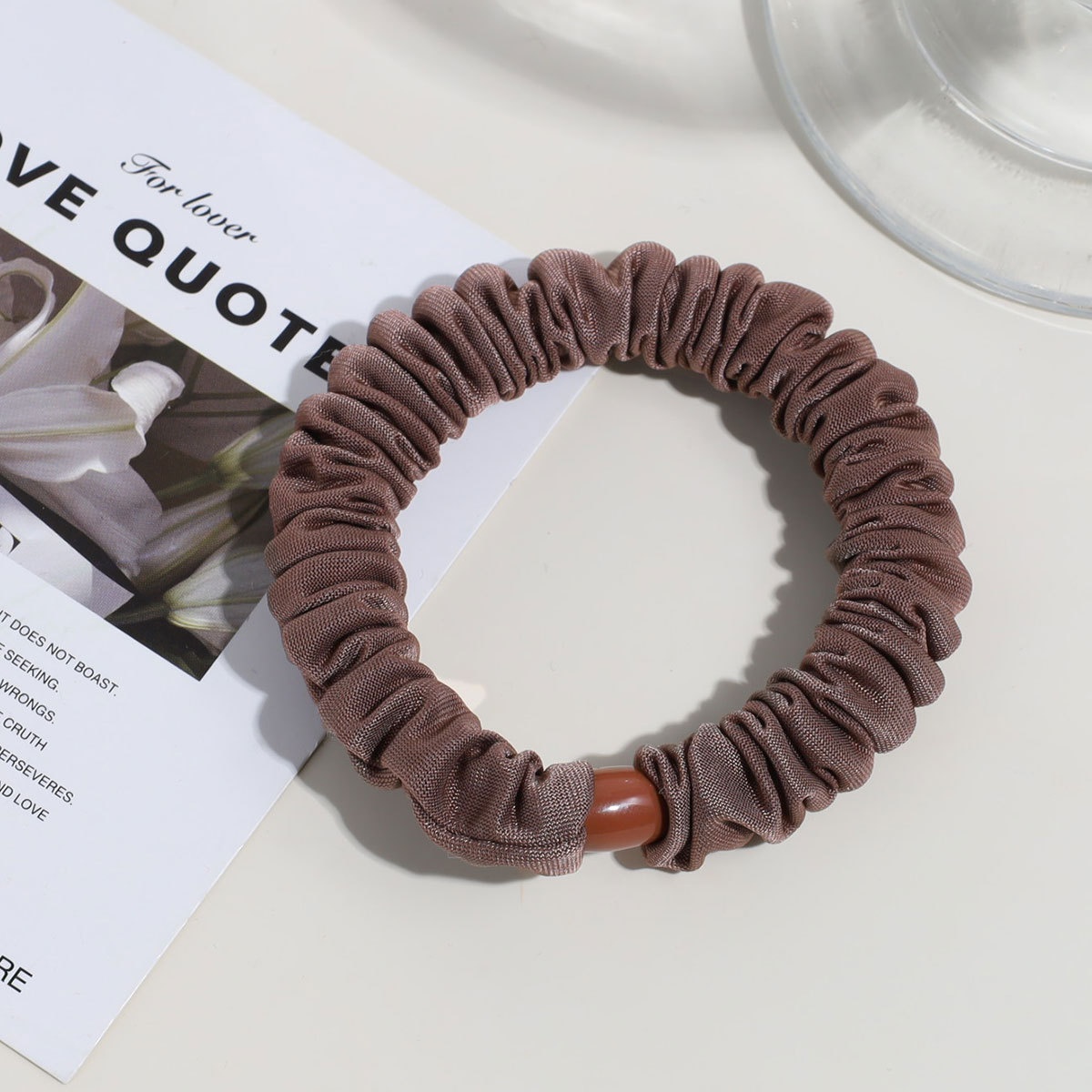 Women's Simple Brown Satin Hair Tie, Durable Solid Color Hair Accessory