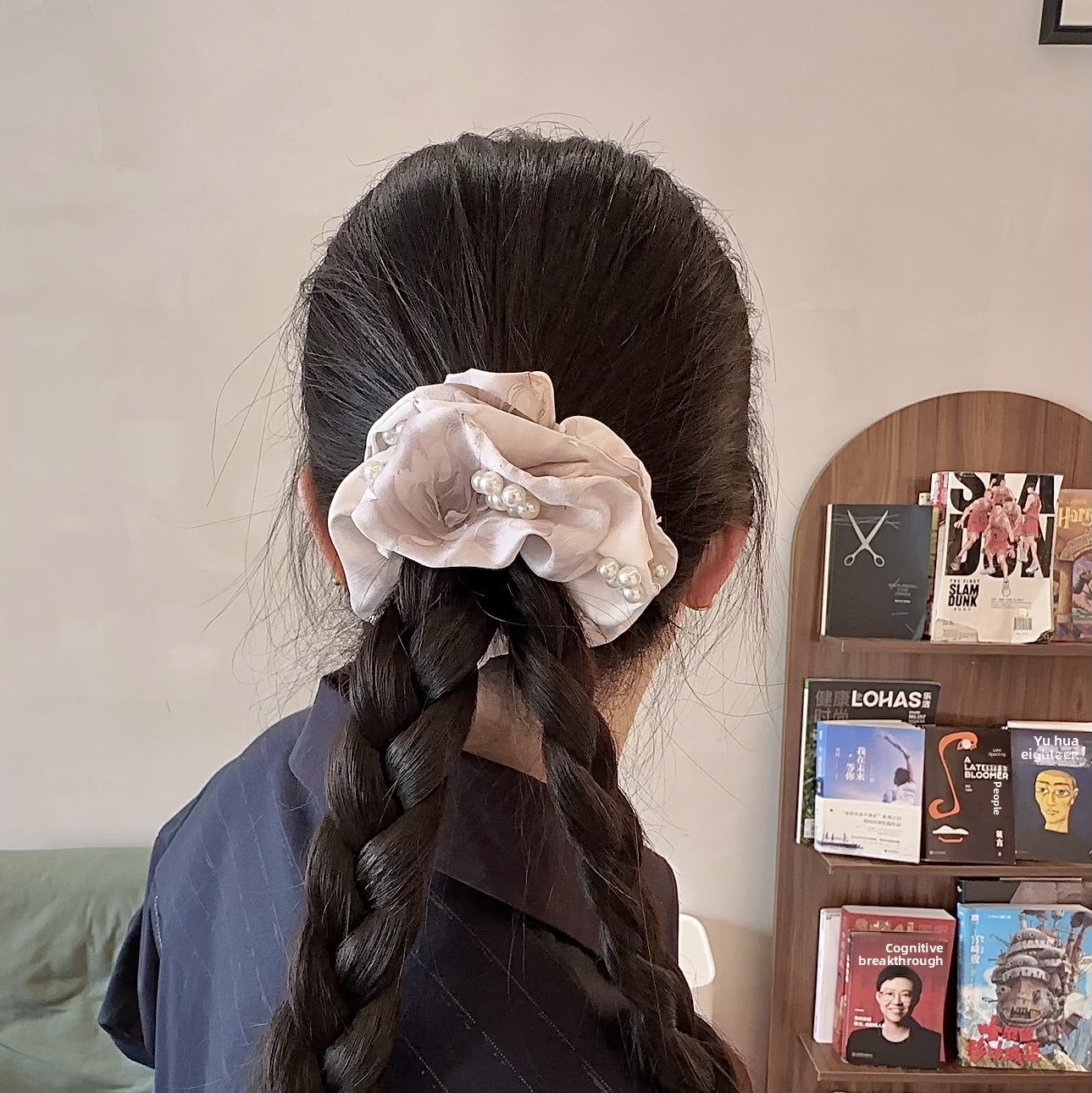 Women's French Satin Pearl Foldable Bubble Hair Tie Solid Color