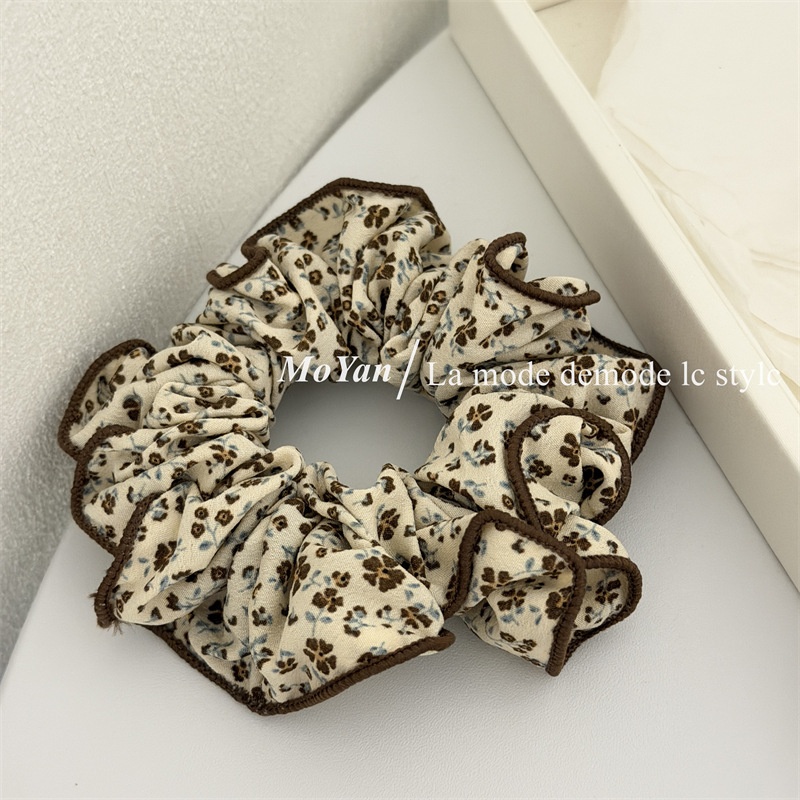 Women's Retro Cloth Spring Hair Tie Scrunchie Coffee Ditsy Floral