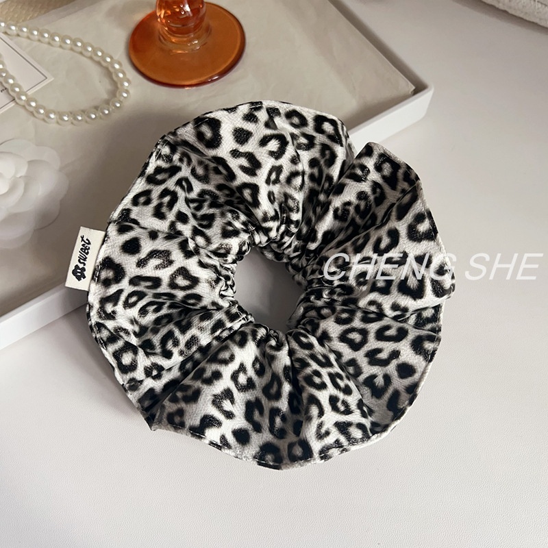 Women's Retro High Elastic Leather Hair Ties For Bun Leopard Print