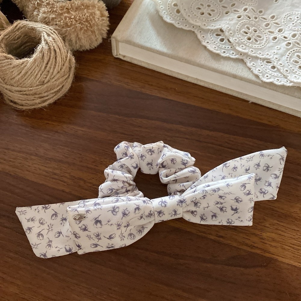 Women's Spring Cloth Bowknot Hair Tie in Navy Blue Ditsy Floral