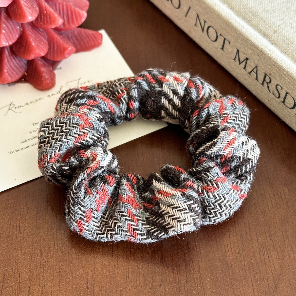 Women's Autumn Winter Polyester Hair Tie Classic Black & Red Plaid